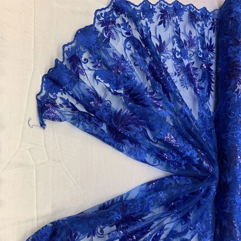 Handmade Floral Mesh Lace Embroidered Fabric By The YardICEFABRICICE FABRICSRoyal BlueHandmade Floral Mesh Lace Embroidered Fabric By The Yard ICEFABRIC Royal Blue