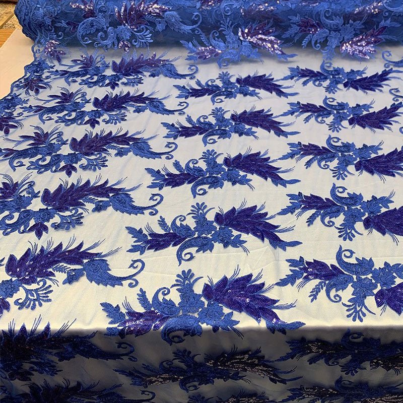 Handmade Floral Mesh Lace Embroidered Fabric By The YardICEFABRICICE FABRICSRoyal BlueHandmade Floral Mesh Lace Embroidered Fabric By The Yard ICEFABRIC Royal Blue
