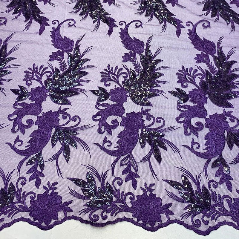 Handmade Floral Mesh Lace Embroidered Fabric By The YardICEFABRICICE FABRICSGoldHandmade Floral Mesh Lace Embroidered Fabric By The Yard ICEFABRIC Purple