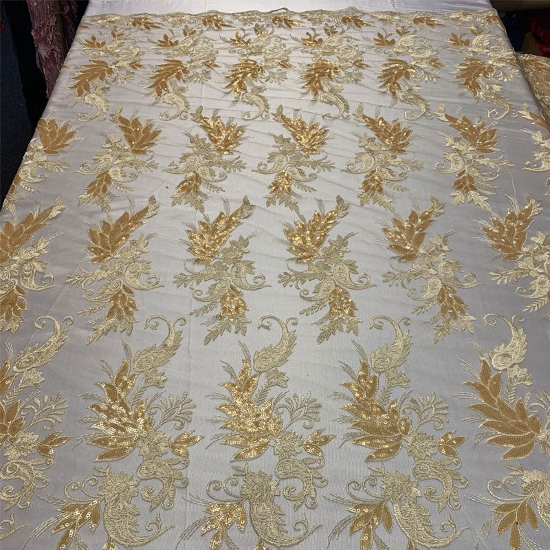 Handmade Floral Mesh Lace Embroidered Fabric By The YardICEFABRICICE FABRICSGoldHandmade Floral Mesh Lace Embroidered Fabric By The Yard ICEFABRIC Gold