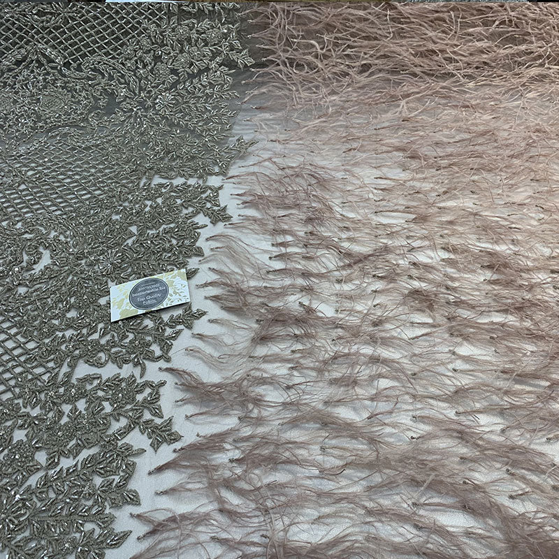 High-Quality Handmade Feathers Mesh Lace FabricICEFABRICICE FABRICSDusty RoseHigh-Quality Handmade Feathers Mesh Lace Fabric ICEFABRIC Dusty Rose