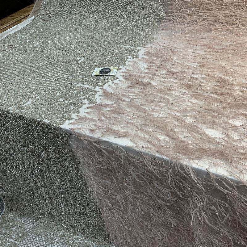 High-Quality Handmade Feathers Mesh Lace FabricICEFABRICICE FABRICSLight GoldHigh-Quality Handmade Feathers Mesh Lace Fabric ICEFABRIC Dusty Rose