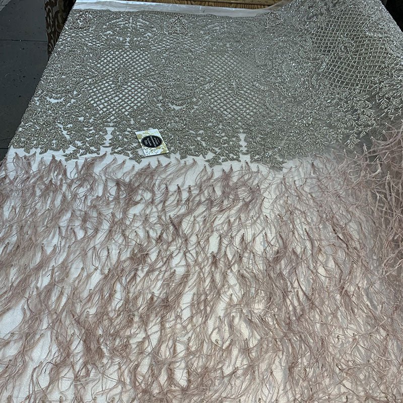 High-Quality Handmade Feathers Mesh Lace FabricICEFABRICICE FABRICSLight GoldHigh-Quality Handmade Feathers Mesh Lace Fabric ICEFABRIC Dusty Rose