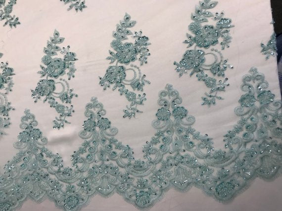 Fashion Wedding Dress Sequins Beaded Bridal Mesh LaceICE FABRICSICE FABRICSMintFashion Wedding Dress Sequins Beaded Bridal Mesh Lace ICE FABRICS Mint