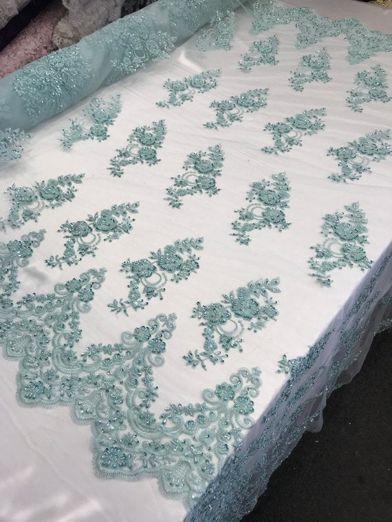 Fashion Wedding Dress Sequins Beaded Bridal Mesh LaceICE FABRICSICE FABRICSMintFashion Wedding Dress Sequins Beaded Bridal Mesh Lace ICE FABRICS Mint