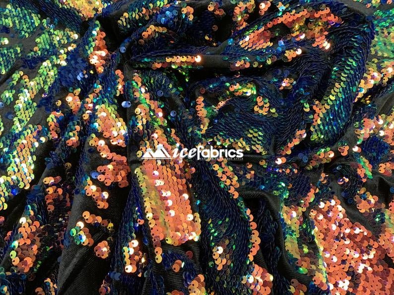 Iridescent 2 Way Stretch Embroider Sequins Fabric On Velvet By The YardVelvet FabricICEFABRICICE FABRICSOrange Iridescent on Black VelvetIridescent 2 Way Stretch Embroider Sequins Fabric On Velvet By The Yard ICEFABRIC Orange Iridescent on Black Velvet