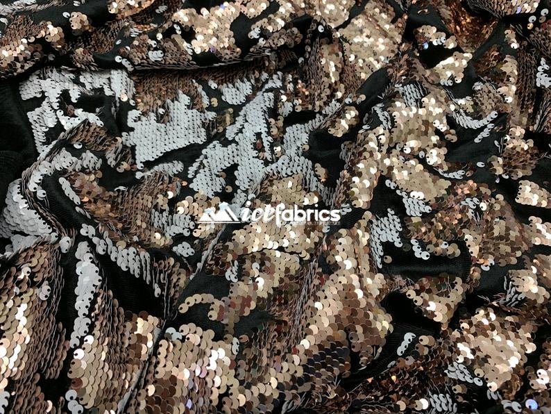 Champagne Iridescent 2 Way Stretch Embroider Sequins Fabric On Velvet