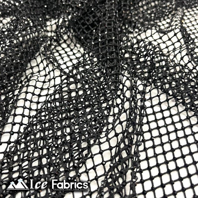 Iridescent Crystal Beaded 4 Way Stretch Fabric FishnetICE FABRICSICE FABRICSBlackIridescent Crystal Beaded 4 Way Stretch Fabric Fishnet ICE FABRICS Black