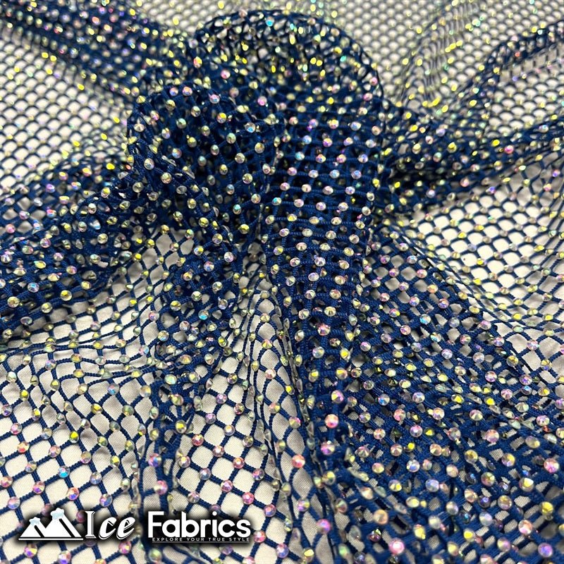 Iridescent Crystal Beaded 4 Way Stretch Fabric FishnetICE FABRICSICE FABRICSRoyal BlueIridescent Crystal Beaded 4 Way Stretch Fabric Fishnet ICE FABRICS Royal Blue