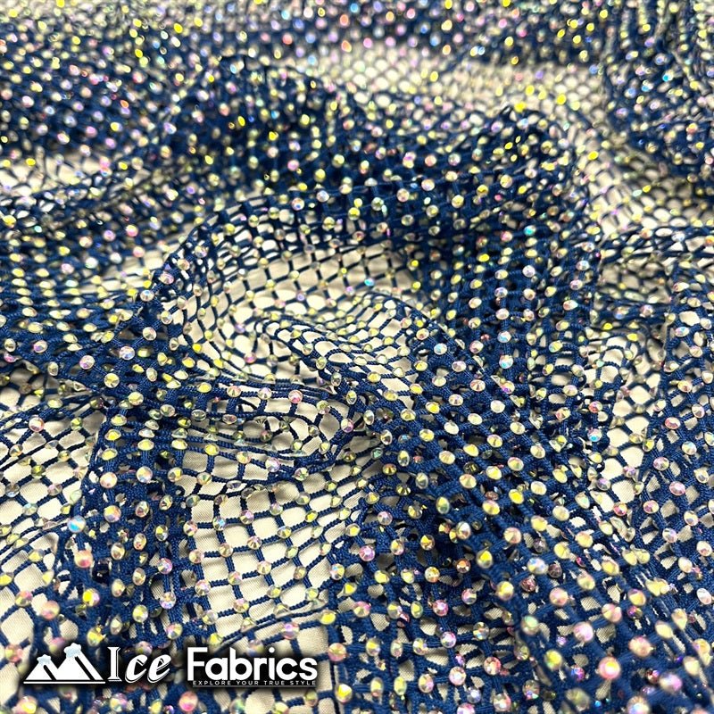 Iridescent Crystal Beaded 4 Way Stretch Fabric FishnetICE FABRICSICE FABRICSRoyal BlueIridescent Crystal Beaded 4 Way Stretch Fabric Fishnet ICE FABRICS Royal Blue