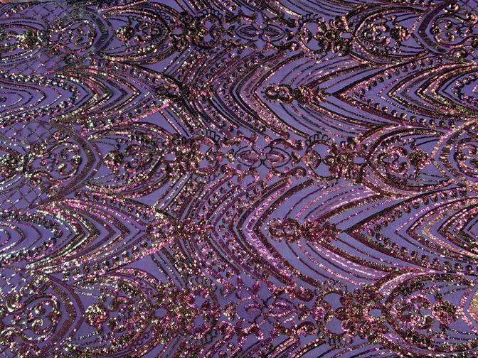 Iridescent French 4 Way Stretch Sequins On Spandex Mesh Fabric By The YardICEFABRICICE FABRICSPurple On Purple MeshIridescent French 4 Way Stretch Sequins On Spandex Mesh Fabric By The Yard ICEFABRIC Purple On Purple Mesh