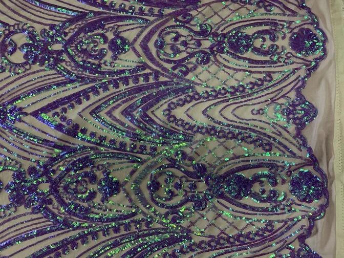 Iridescent French 4 Way Stretch Sequins On Spandex Mesh Fabric By The YardICEFABRICICE FABRICSLilac On Lalic MeshIridescent French 4 Way Stretch Sequins On Spandex Mesh Fabric By The Yard ICEFABRIC Lilac On Lalic Mesh