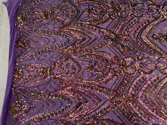 Iridescent French 4 Way Stretch Sequins On Spandex Mesh Fabric By The YardICEFABRICICE FABRICSPurple On Purple MeshIridescent French 4 Way Stretch Sequins On Spandex Mesh Fabric By The Yard ICEFABRIC Purple On Purple Mesh