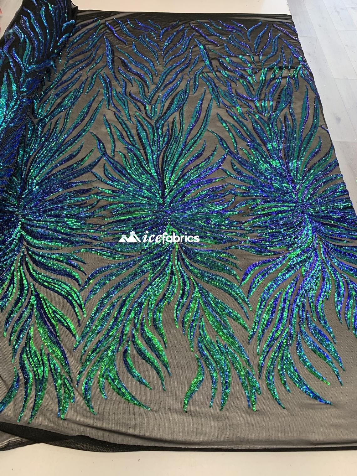 Iridescent Green Embroidery Stretch Sequins Fabric BTYICEFABRICICE FABRICSIridescent Green Embroidery Stretch Sequins Fabric BTY ICEFABRIC