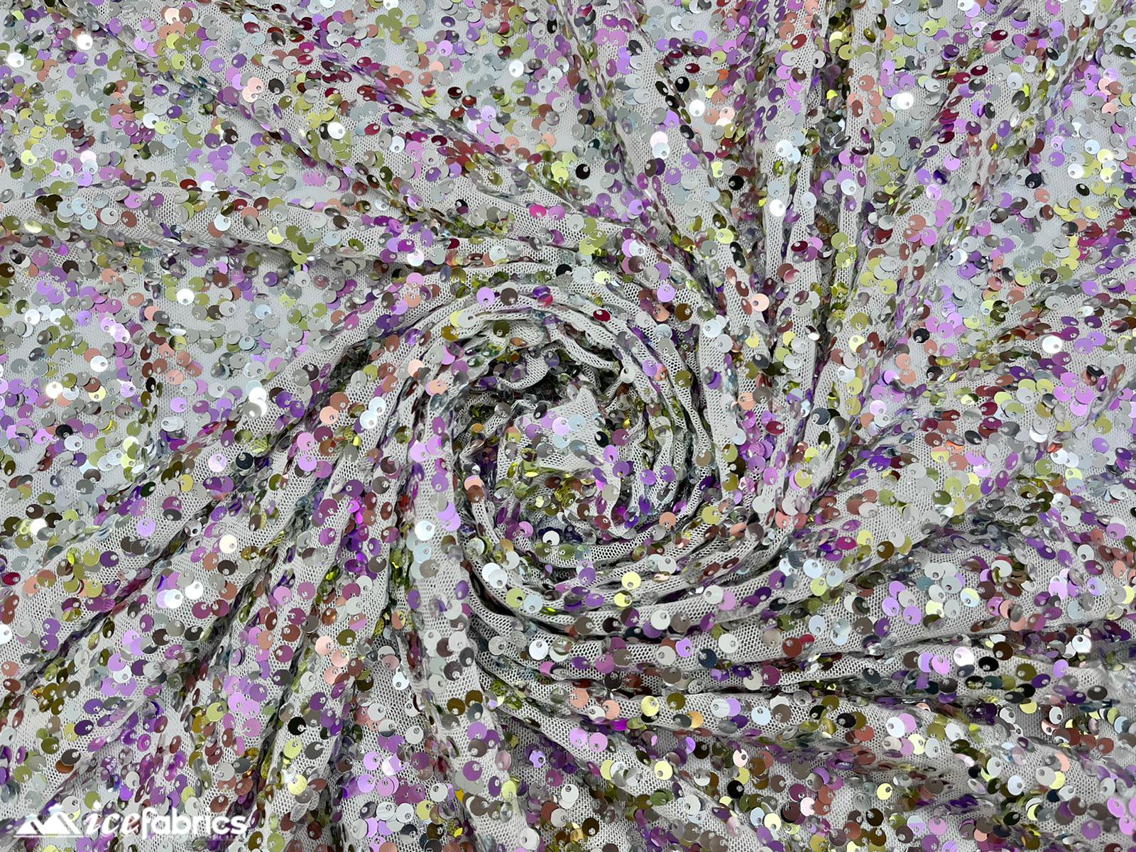 Iridescent Lavender Green 3 Tone 4 Way Stretch Sequin Fabric on White MeshICE FABRICSICE FABRICSBy The Yard (58" Wide)Iridescent Lavender Green 3 Tone 4 Way Stretch Sequin Fabric on White Mesh ICE FABRICS