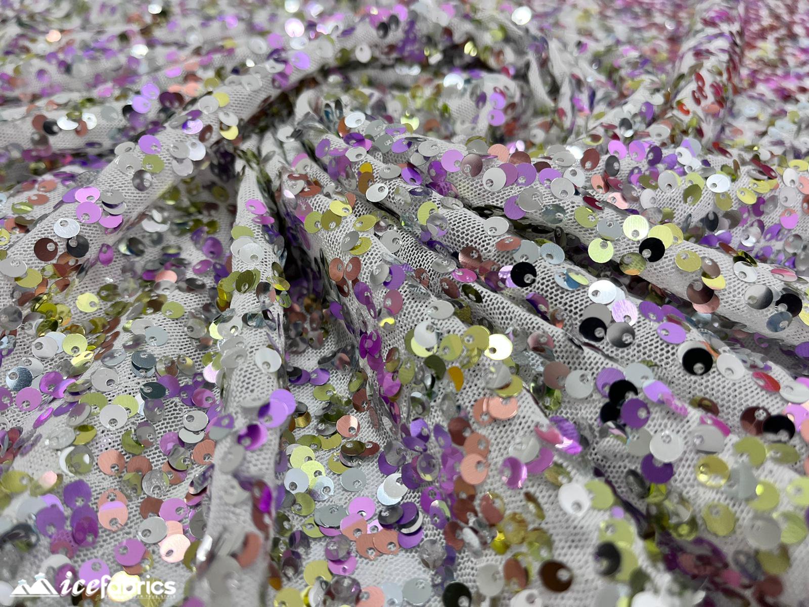 Iridescent Lavender Green 3 Tone 4 Way Stretch Sequin Fabric on White MeshICE FABRICSICE FABRICSBy The Yard (58" Wide)Iridescent Lavender Green 3 Tone 4 Way Stretch Sequin Fabric on White Mesh ICE FABRICS