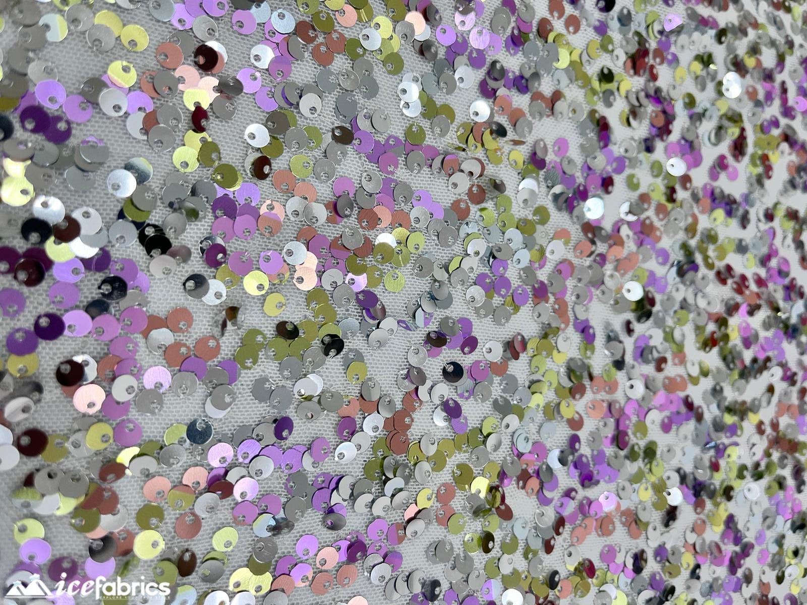 Iridescent Lavender Green 3 Tone 4 Way Stretch Sequin Fabric on White MeshICE FABRICSICE FABRICSBy The Yard (58" Wide)Iridescent Lavender Green 3 Tone 4 Way Stretch Sequin Fabric on White Mesh ICE FABRICS
