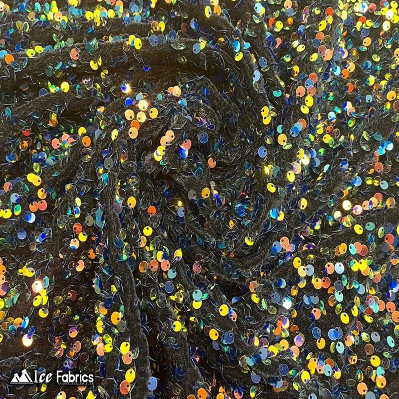 Iridescent Purple Orange on Black Emma Embroidery Sequin Velvet Fabric By The YardICE FABRICSICE FABRICSIridescent Purple Orange on BlackBy The Yard (58" Wide)Iridescent Purple Orange on Black Emma Embroidery Sequin Velvet Fabric By The Yard ICE FABRICS