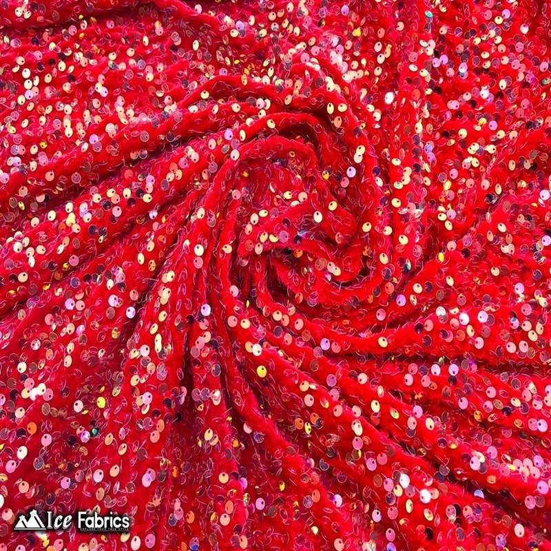 Iridescent Red Emma Stretch Velvet Fabric with Embroidery SequinICE FABRICSICE FABRICSBy The Yard (58" Wide)2 Way StretchIridescent Red Emma Stretch Velvet Fabric with Embroidery Sequin ICE FABRICS