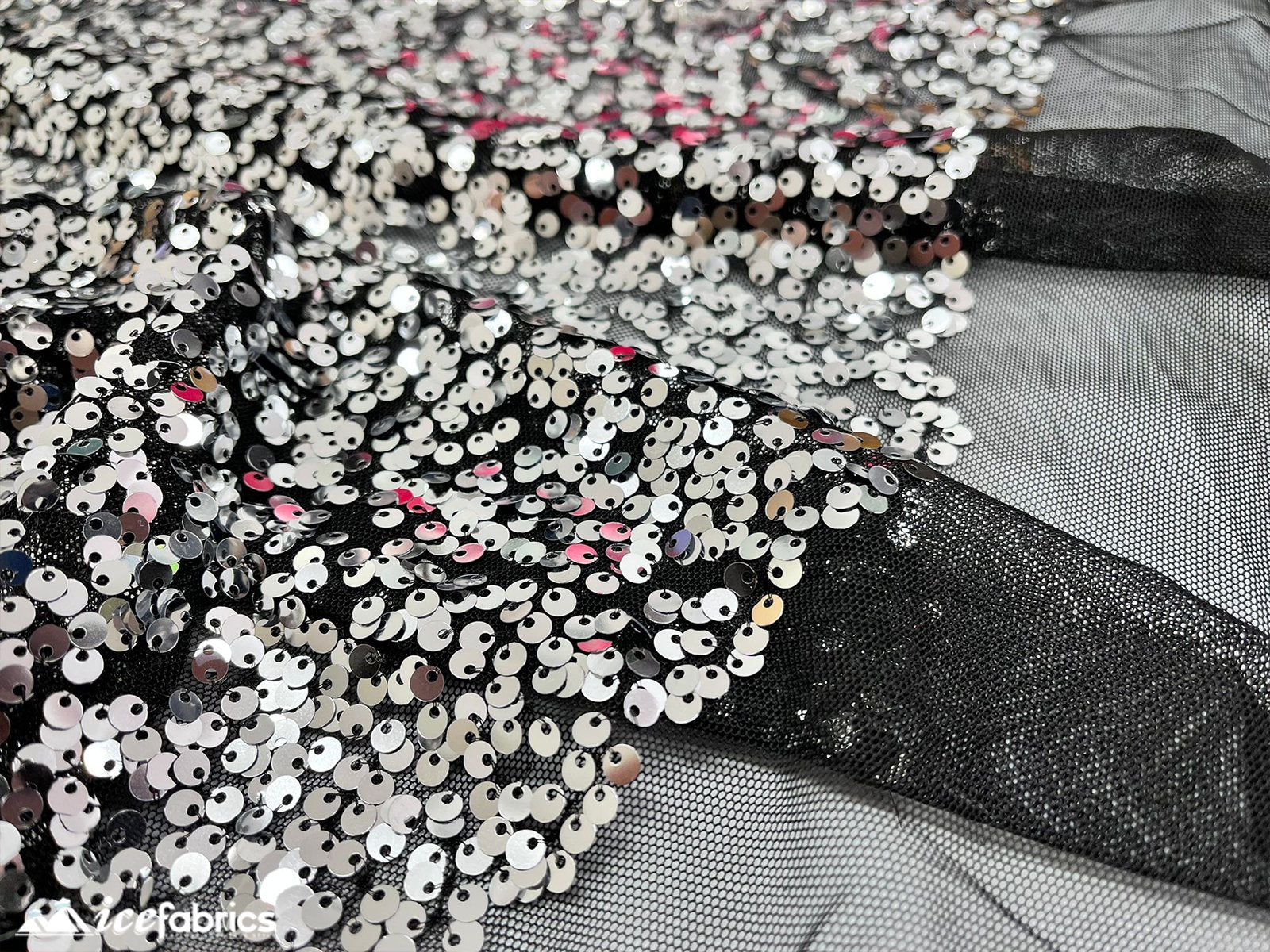 Iridescent Red Silver 3 Tone 4 Way Stretch Sequin Fabric on Black Mesh LaceICE FABRICSICE FABRICSBy The Yard (58" Wide)Iridescent Red Silver 3 Tone 4 Way Stretch Sequin Fabric on Black Mesh Lace ICE FABRICS