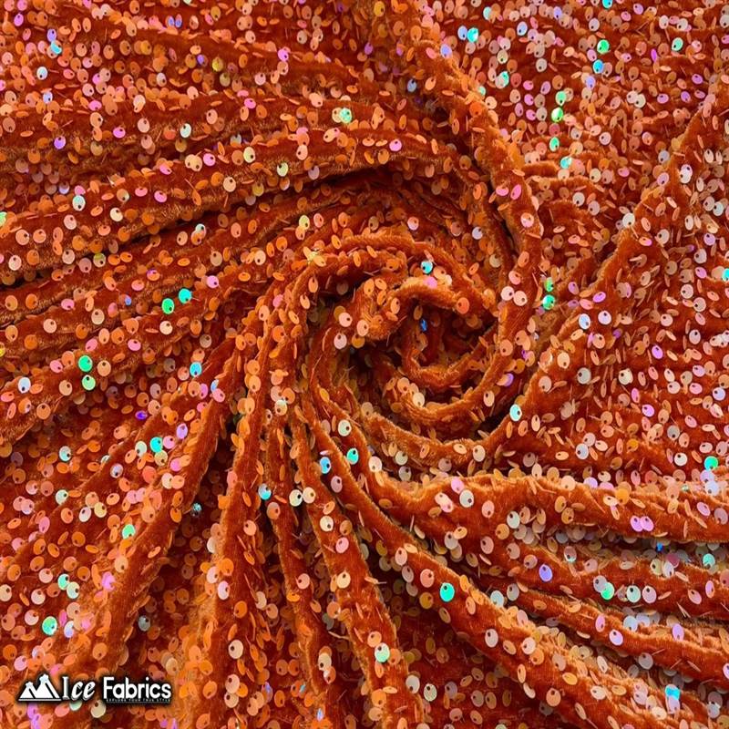 Iridescent Rust Emma Stretch Velvet Fabric with Embroidery SequinICE FABRICSICE FABRICSBy The Yard (58" Wide)2 Way StretchIridescent Rust Emma Stretch Velvet Fabric with Embroidery Sequin ICE FABRICS