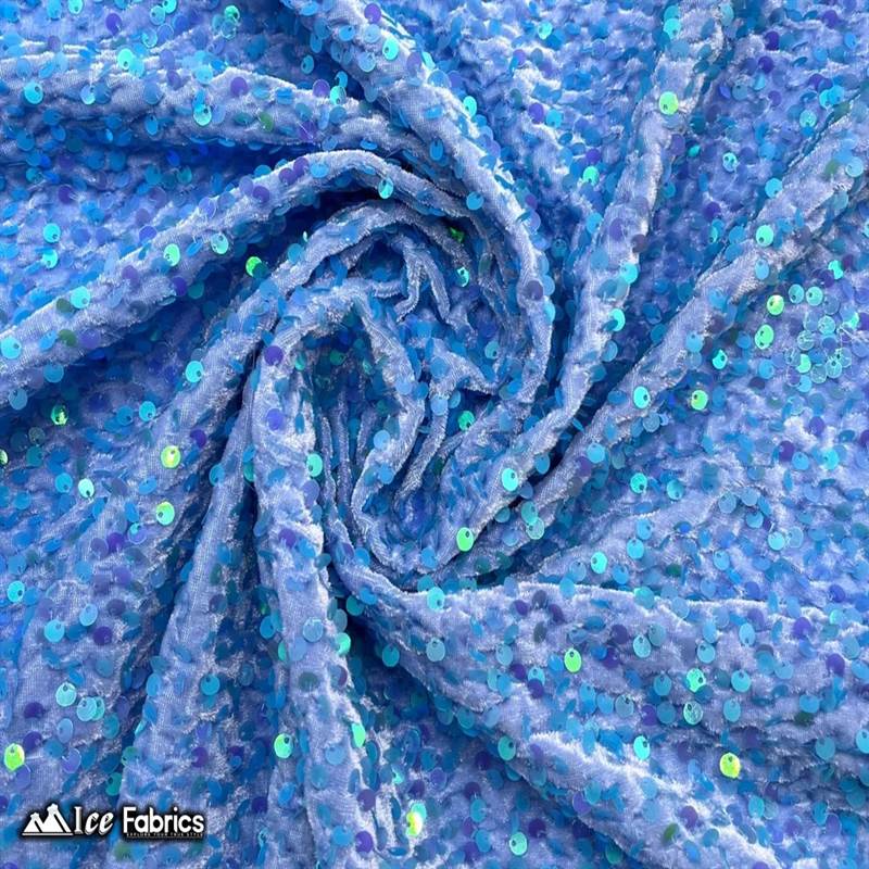 Iridescent Sky Blue Emma Stretch Velvet Fabric with Embroidery SequinICE FABRICSICE FABRICSBy The Yard (58" Wide)2 Way StretchIridescent Sky Blue Emma Stretch Velvet Fabric with Embroidery Sequin ICE FABRICS