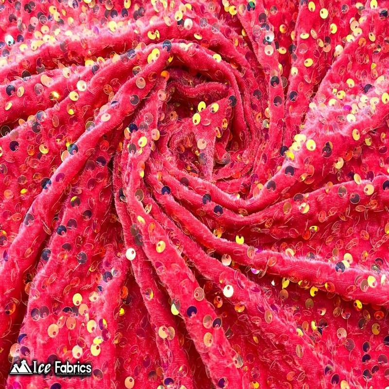 Iridescent Strawberry Pink Emma Stretch Velvet Fabric with Embroidery SequinICE FABRICSICE FABRICSBy The Yard (58" Wide)2 Way StretchIridescent Strawberry Pink Emma Stretch Velvet Fabric with Embroidery Sequin ICE FABRICS