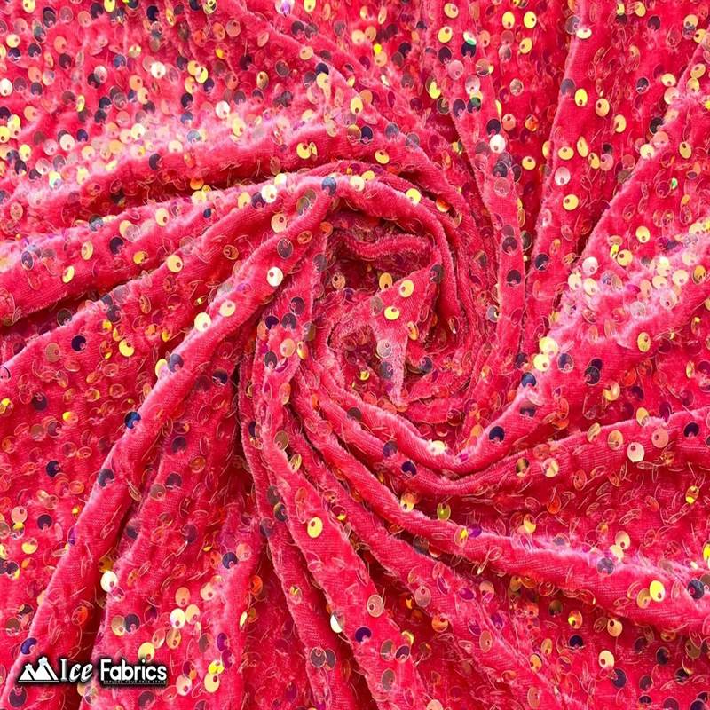 Iridescent Strawberry Pink Emma Stretch Velvet Fabric with Embroidery SequinICE FABRICSICE FABRICSBy The Yard (58" Wide)2 Way StretchIridescent Strawberry Pink Emma Stretch Velvet Fabric with Embroidery Sequin ICE FABRICS