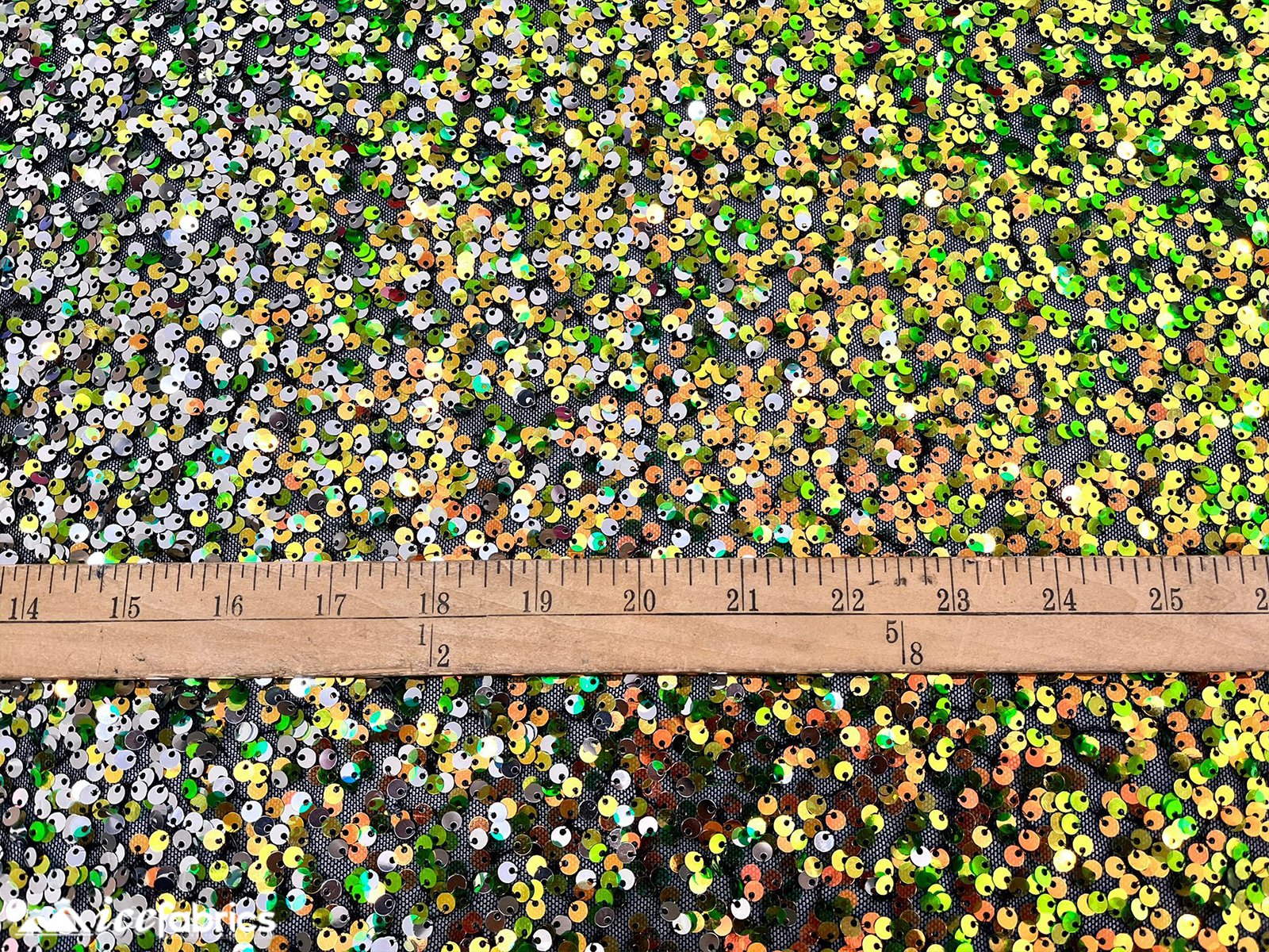 Iridescent Yellow Orange 3 Tone 4 Way Stretch Sequin Fabric on Black MeshICE FABRICSICE FABRICSBy The Yard (58" Wide)Iridescent Yellow Orange 3 Tone 4 Way Stretch Sequin Fabric on Black Mesh ICE FABRICS