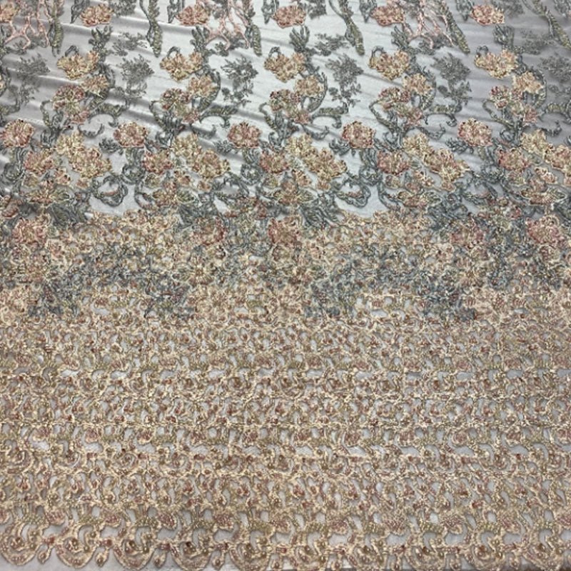 Italian Design Floral/Flower Hand Beaded Embroidery Mesh Lace FabricICEFABRICICE FABRICSPeach/Gold/Sage/CreamItalian Design Floral/Flower Hand Beaded Embroidery Mesh Lace Fabric ICEFABRIC Peach/Gold/Sage/Cream