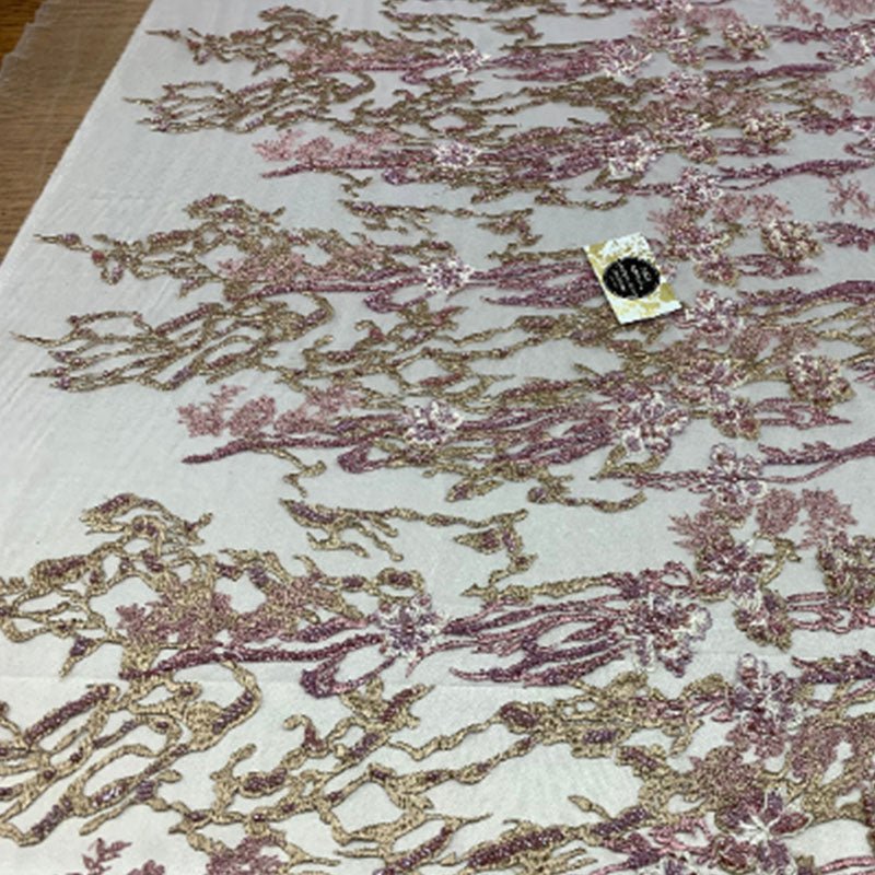 Italian Design Floral/Flower Hand Beaded Embroidery Mesh Lace FabricICEFABRICICE FABRICSLilac/White/GreenItalian Design Floral/Flower Hand Beaded Embroidery Mesh Lace Fabric ICEFABRIC Lilac/White/Green