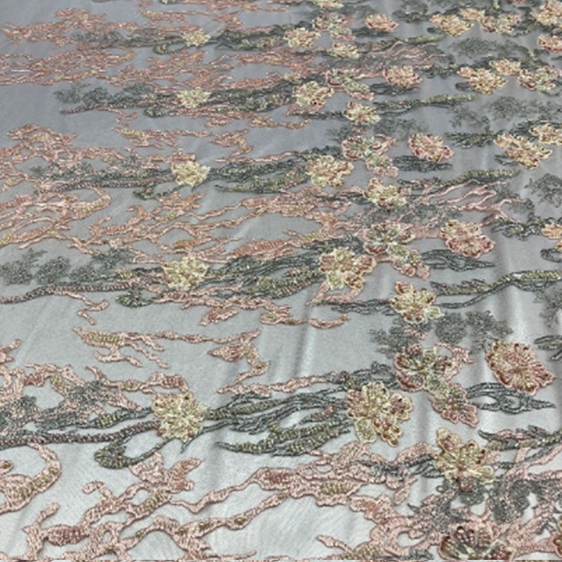 Italian Design Floral/Flower Hand Beaded Embroidery Mesh Lace FabricICEFABRICICE FABRICSMint/BlueItalian Design Floral/Flower Hand Beaded Embroidery Mesh Lace Fabric ICEFABRIC Peach/Gold/Sage/Cream