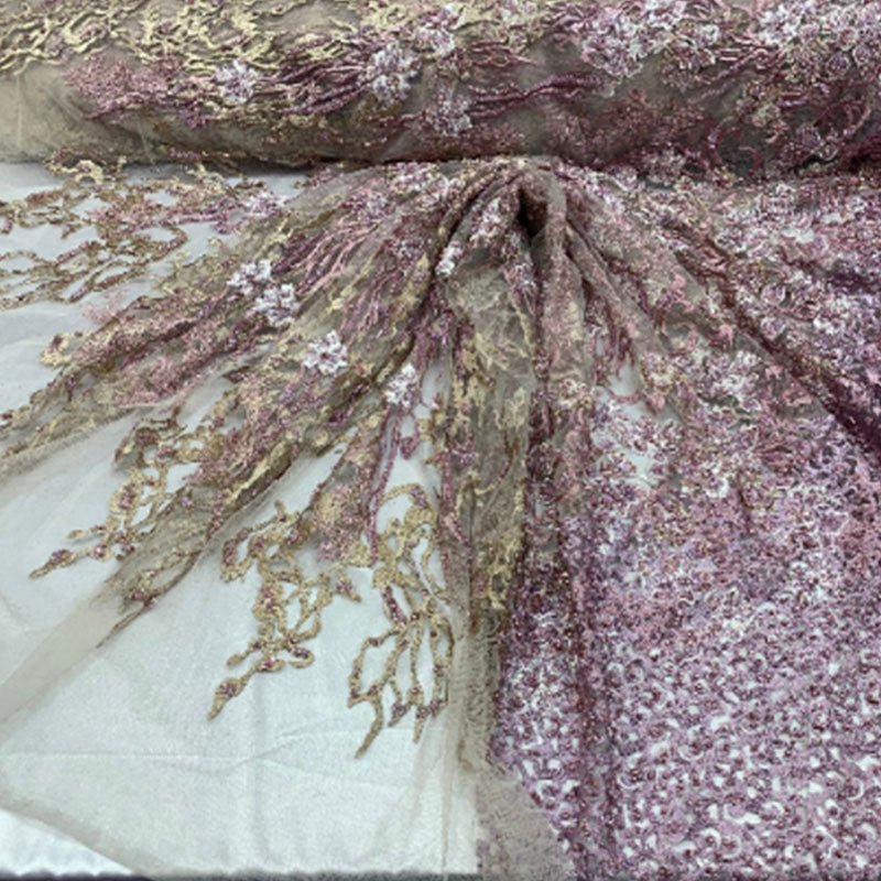 Italian Design Floral/Flower Hand Beaded Embroidery Mesh Lace FabricICEFABRICICE FABRICSLilac/White/GreenItalian Design Floral/Flower Hand Beaded Embroidery Mesh Lace Fabric ICEFABRIC Lilac/White/Green