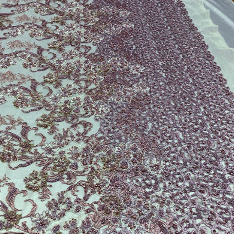 Italian Design Floral/Flower Hand Beaded Embroidery Mesh Lace FabricICEFABRICICE FABRICSLilac/White/GreenItalian Design Floral/Flower Hand Beaded Embroidery Mesh Lace Fabric ICEFABRIC Lilac/White/Green