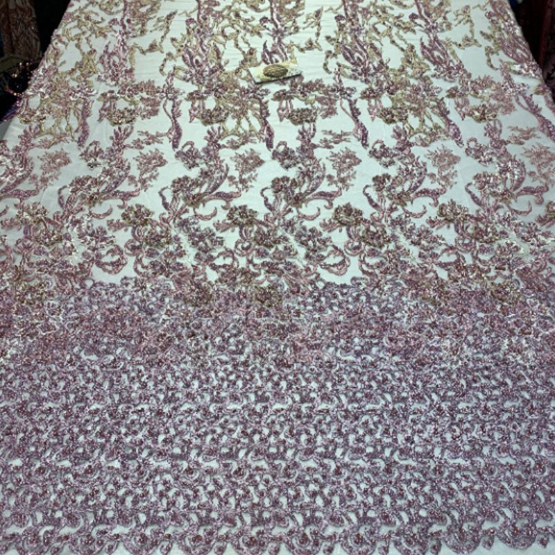 Italian Design Floral/Flower Hand Beaded Embroidery Mesh Lace FabricICEFABRICICE FABRICSLilac/White/GreenItalian Design Floral/Flower Hand Beaded Embroidery Mesh Lace Fabric ICEFABRIC Lilac/White/Green