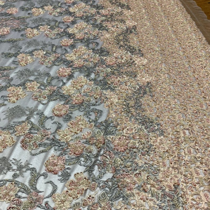 Italian Design Floral/Flower Hand Beaded Embroidery Mesh Lace FabricICEFABRICICE FABRICSMint/BlueItalian Design Floral/Flower Hand Beaded Embroidery Mesh Lace Fabric ICEFABRIC Peach/Gold/Sage/Cream