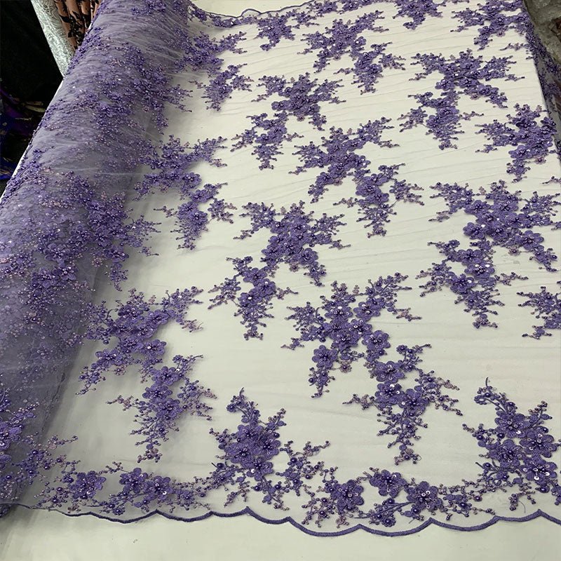 ITALIAN Heavy Embroidery Hand Beaded Mesh Lace Fabric Sold By The YardICE FABRICSICE FABRICSLilacITALIAN Heavy Embroidery Hand Beaded Mesh Lace Fabric Sold By The Yard ICE FABRICS Lilac