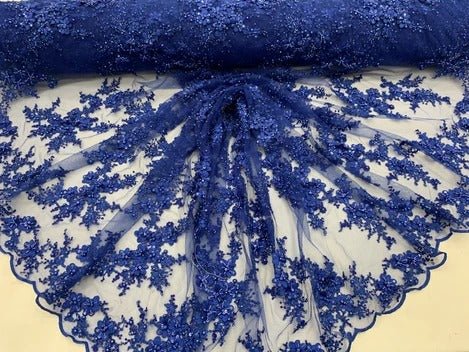 ITALIAN Heavy Embroidery Hand Beaded Mesh Lace Fabric Sold By The YardICE FABRICSICE FABRICSRoyal BlueITALIAN Heavy Embroidery Hand Beaded Mesh Lace Fabric Sold By The Yard ICE FABRICS Royal Blue