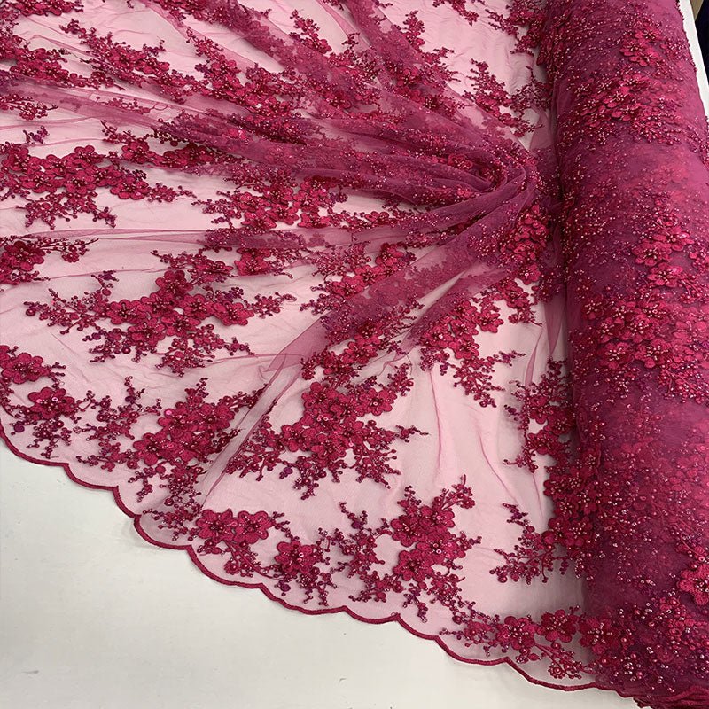 ITALIAN Heavy Embroidery Hand Beaded Mesh Lace Fabric Sold By The YardICE FABRICSICE FABRICSGreenITALIAN Heavy Embroidery Hand Beaded Mesh Lace Fabric Sold By The Yard ICE FABRICS Fuchsia