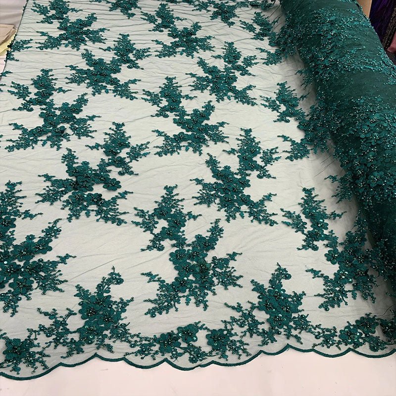 ITALIAN Heavy Embroidery Hand Beaded Mesh Lace Fabric Sold By The YardICE FABRICSICE FABRICSHunter GreenITALIAN Heavy Embroidery Hand Beaded Mesh Lace Fabric Sold By The Yard ICE FABRICS Hunter Green