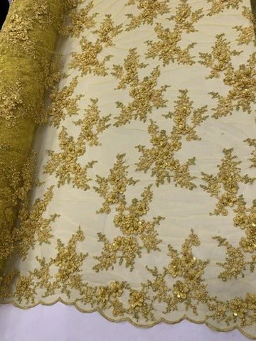 ITALIAN Heavy Embroidery Hand Beaded Mesh Lace Fabric Sold By The YardICE FABRICSICE FABRICSFuchsiaITALIAN Heavy Embroidery Hand Beaded Mesh Lace Fabric Sold By The Yard ICE FABRICS Yellow