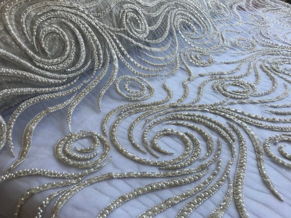 Ivory Beaded Floral Bridal Lace Flower Mesh Dress Wedding SequinsICE FABRICSICE FABRICSIvory Beaded Floral Bridal Lace Flower Mesh Dress Wedding Sequins ICE FABRICS