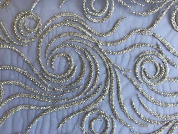 Ivory Beaded Floral Bridal Lace Flower Mesh Dress Wedding SequinsICE FABRICSICE FABRICSIvory Beaded Floral Bridal Lace Flower Mesh Dress Wedding Sequins ICE FABRICS
