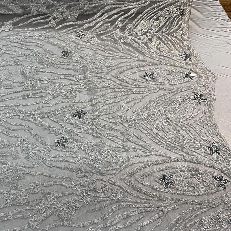 Ivory Eden Floral Embroidered Handmade Beaded FabricICEFABRICICE FABRICSIvoryBy The YardIvory Eden Floral Embroidered Handmade Beaded Fabric ICEFABRIC