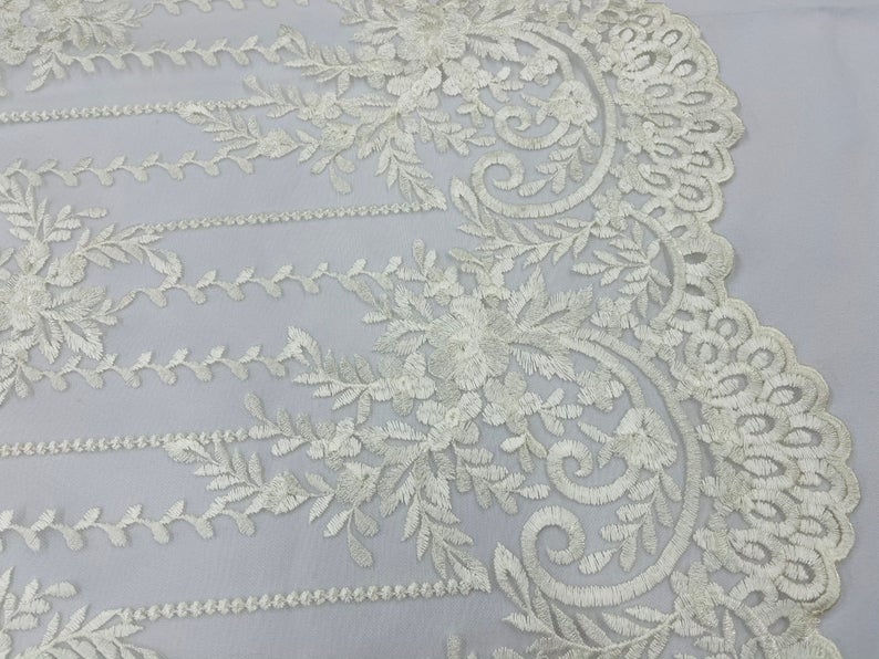 Ivory Lace Fabric _ Embroidered Floral Flowers Lace on Mesh FabricICE FABRICSICE FABRICSPer YardIvory Lace Fabric _ Embroidered Floral Flowers Lace on Mesh Fabric ICE FABRICS