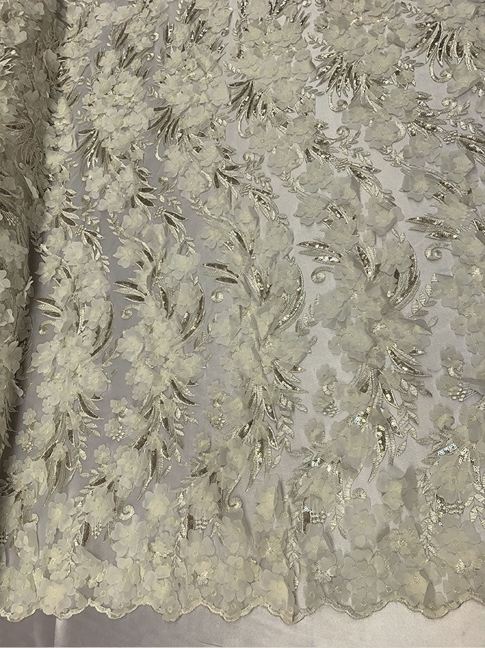Ivory Veil Bridal Gowns Embroidery Sequins 3D Flowers Mesh Lace Floral FabricICEFABRICICE FABRICSIvory Veil Bridal Gowns Embroidery Sequins 3D Flowers Mesh Lace Floral Fabric ICEFABRIC