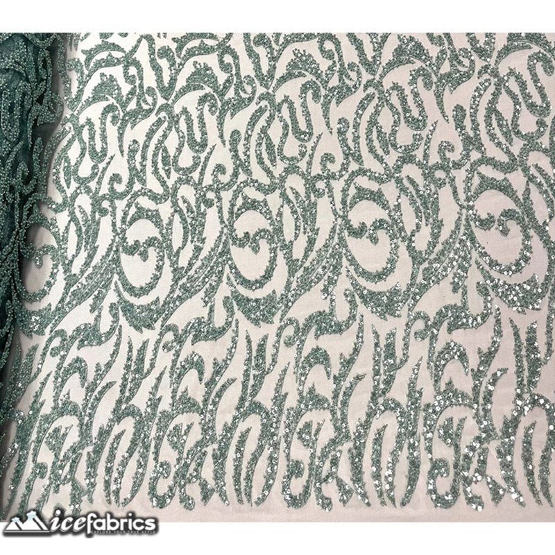 Jasmine Lace Embroidery Beaded Fabric with SequinICE FABRICSICE FABRICSJasmine Beaded MintBy The Yard (54 inches Wide)MintJasmine Lace Embroidery Beaded Fabric with Sequin ICE FABRICS Mint