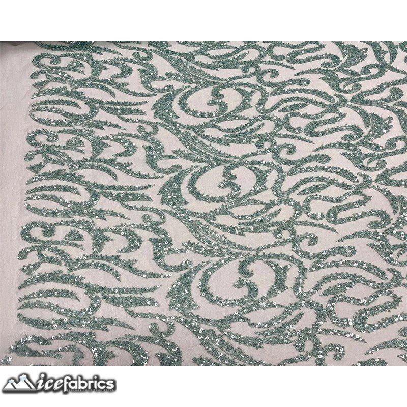 Jasmine Lace Embroidery Beaded Fabric with SequinICE FABRICSICE FABRICSJasmine Beaded MintBy The Yard (54 inches Wide)MintJasmine Lace Embroidery Beaded Fabric with Sequin ICE FABRICS Mint