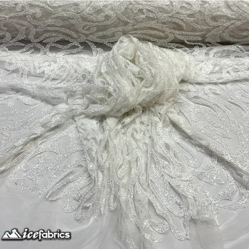 Jasmine Lace Embroidery Beaded Fabric with SequinICE FABRICSICE FABRICSJasmine Beaded Off WhiteBy The Yard (54 inches Wide)Off WhiteJasmine Lace Embroidery Beaded Fabric with Sequin ICE FABRICS Off White