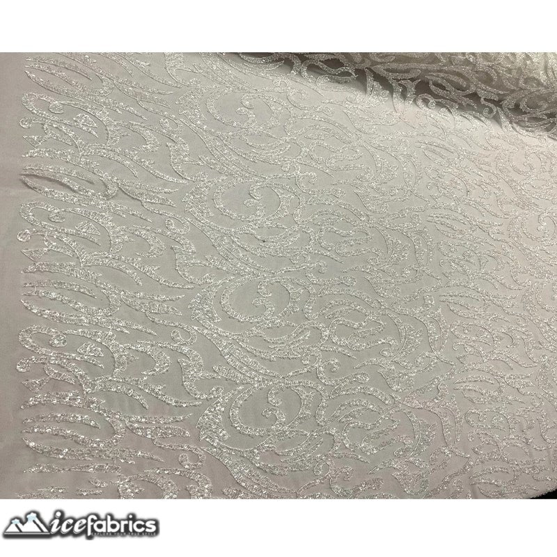 Jasmine Lace Embroidery Beaded Fabric with SequinICE FABRICSICE FABRICSJasmine Beaded Off WhiteBy The Yard (54 inches Wide)Off WhiteJasmine Lace Embroidery Beaded Fabric with Sequin ICE FABRICS Off White